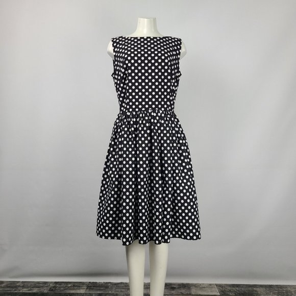 Black Polka Dot Fit & Flare Dress Size M - Picture 1 of 9